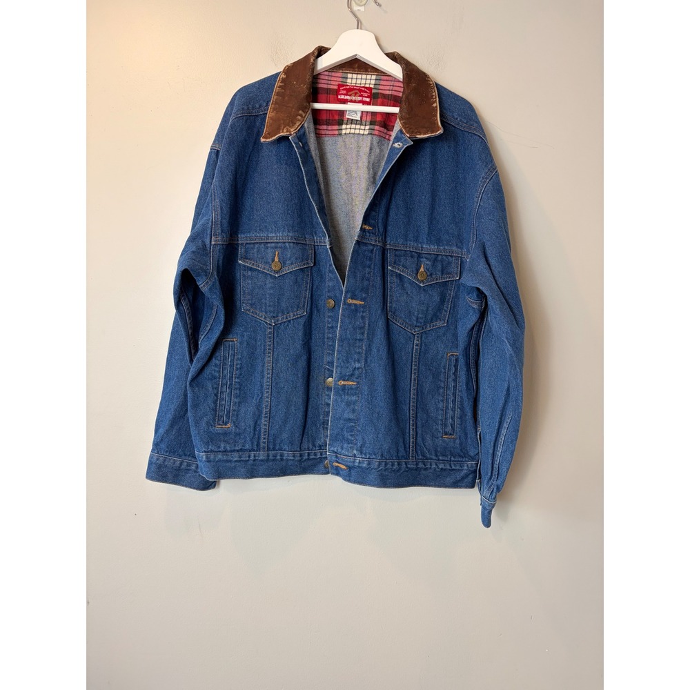 Vintage Marlboro Country Store Denim‎ Jacket Leather Collar XL Blue